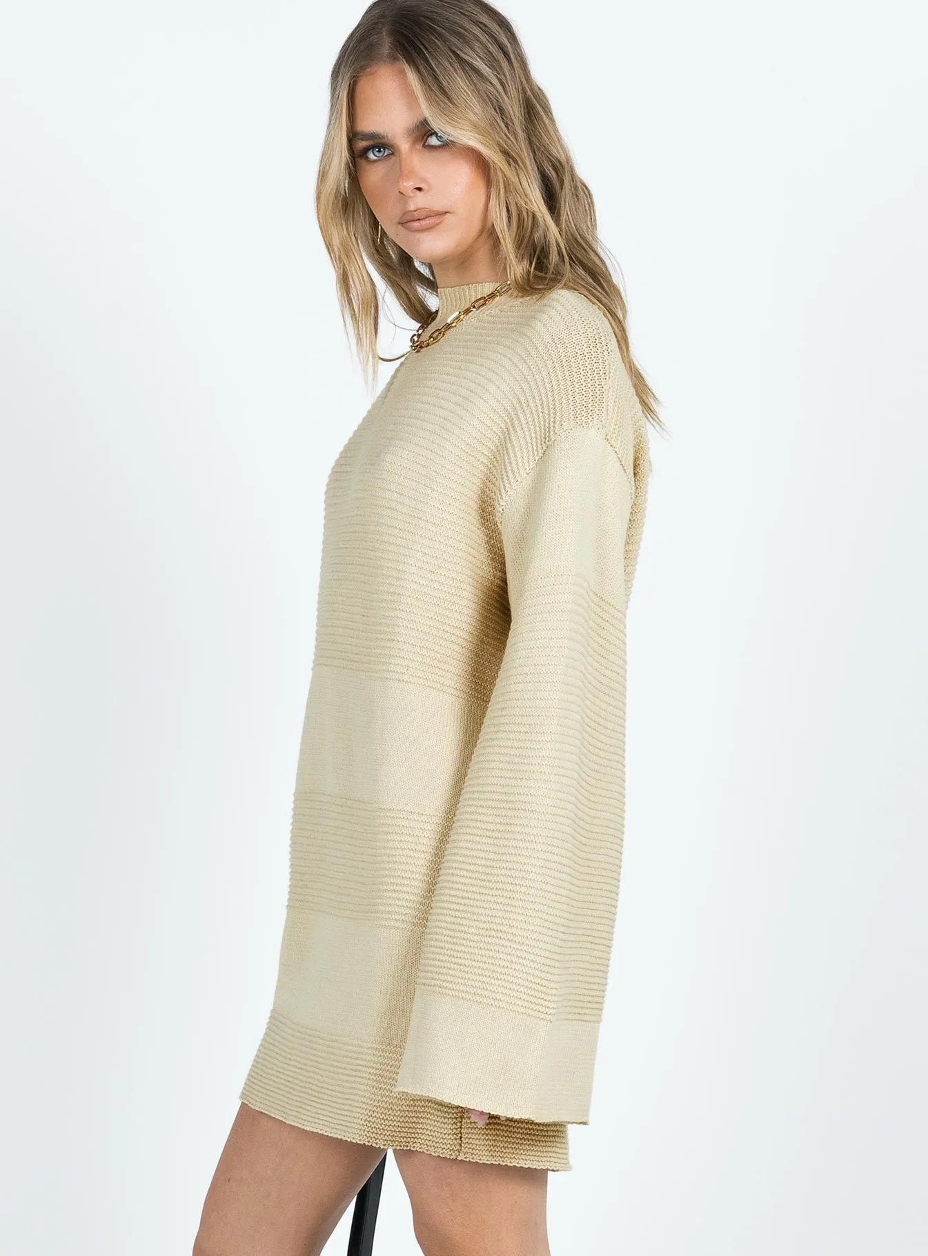 Figure Pop Dance Floor Cheyenne Knit Sweater Dress Beige