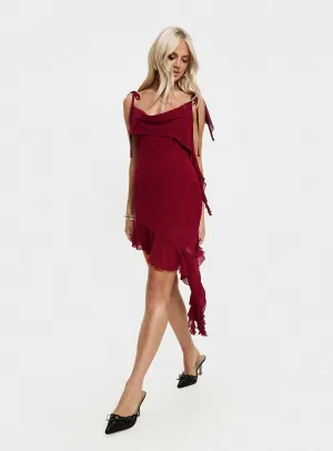 Dacian Mini Dress Burgundy Feminine flattering short gown
