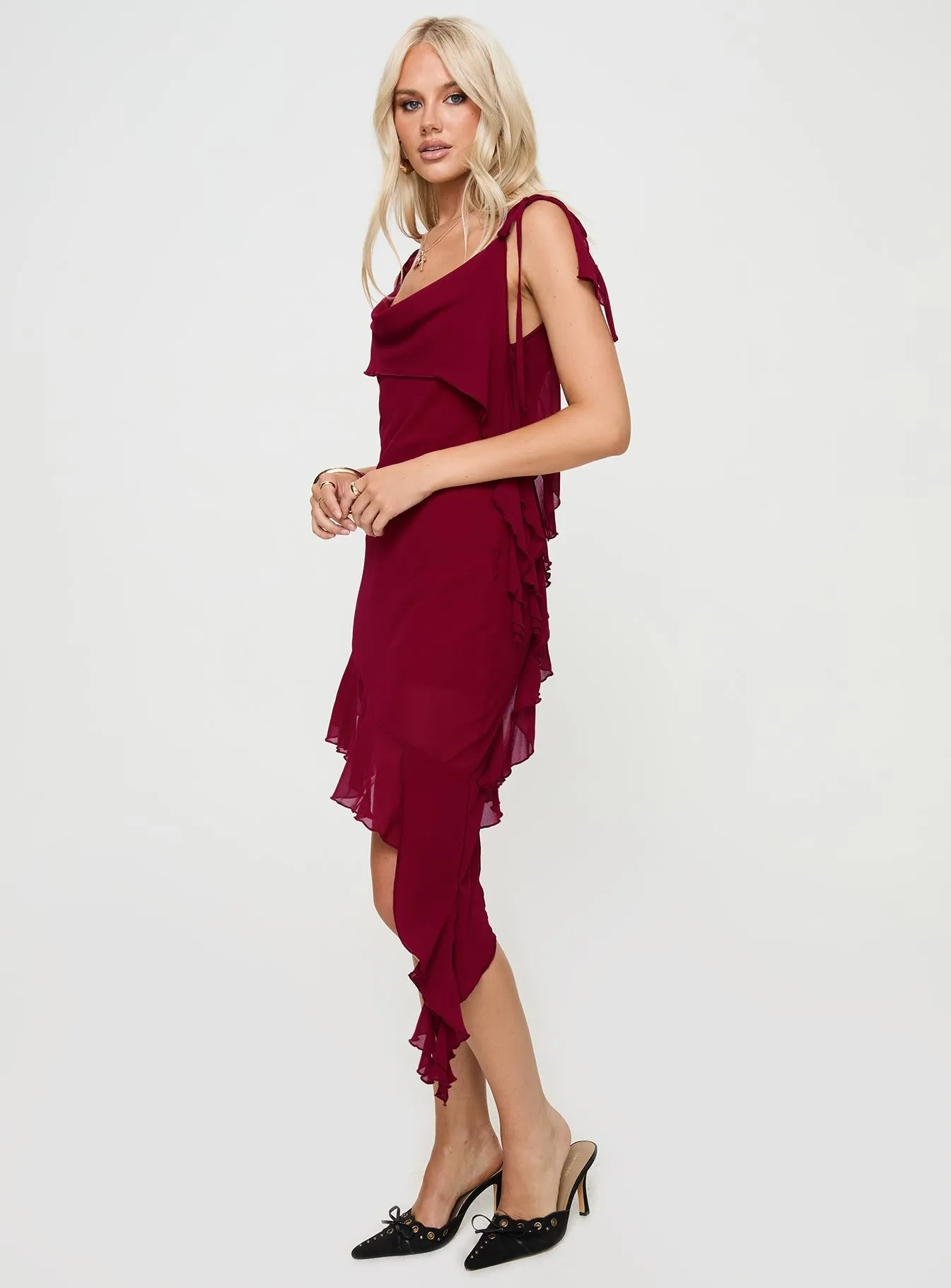 Layered Ventilation Dacian Mini Dress Burgundy
