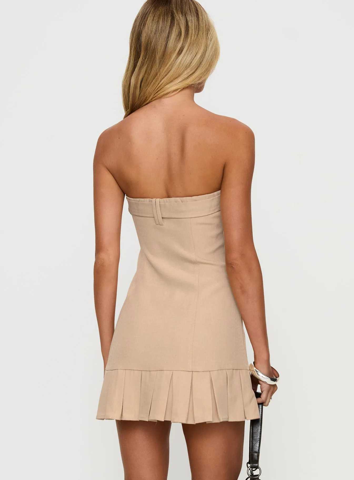 Sesamie Belted Mini Dress Beige Adjustable Ties