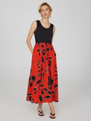Weather Chic Scoop Neck Midi Dress With Shadow Print Skirt