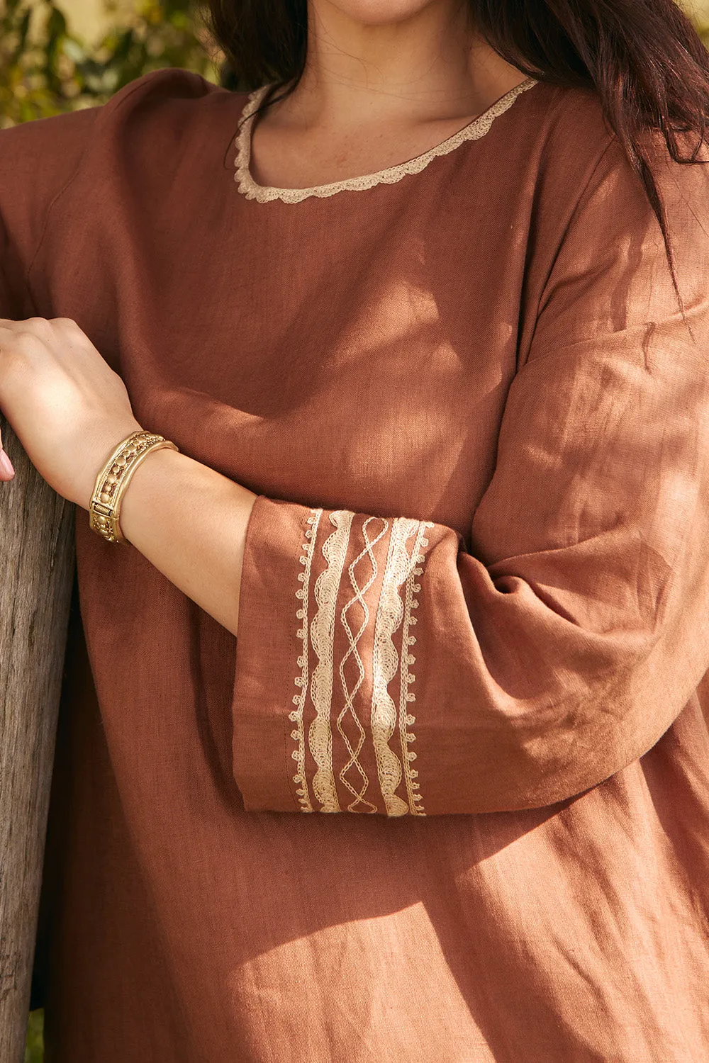 Jarla Linen Dress in Rum Caramel Fresh Shore Elegant office dress
