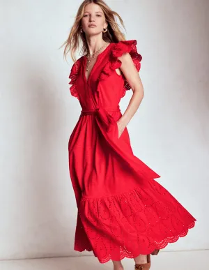 Ruffle Detail Tier Midi Dress-Poppy Red Chiffon Air Chic Choices