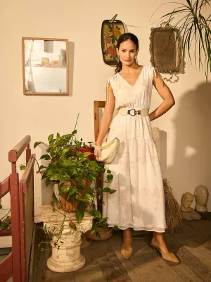 Plaza Walk Comfortable Cut Floral Print Chiffon Tiered Midi Dress