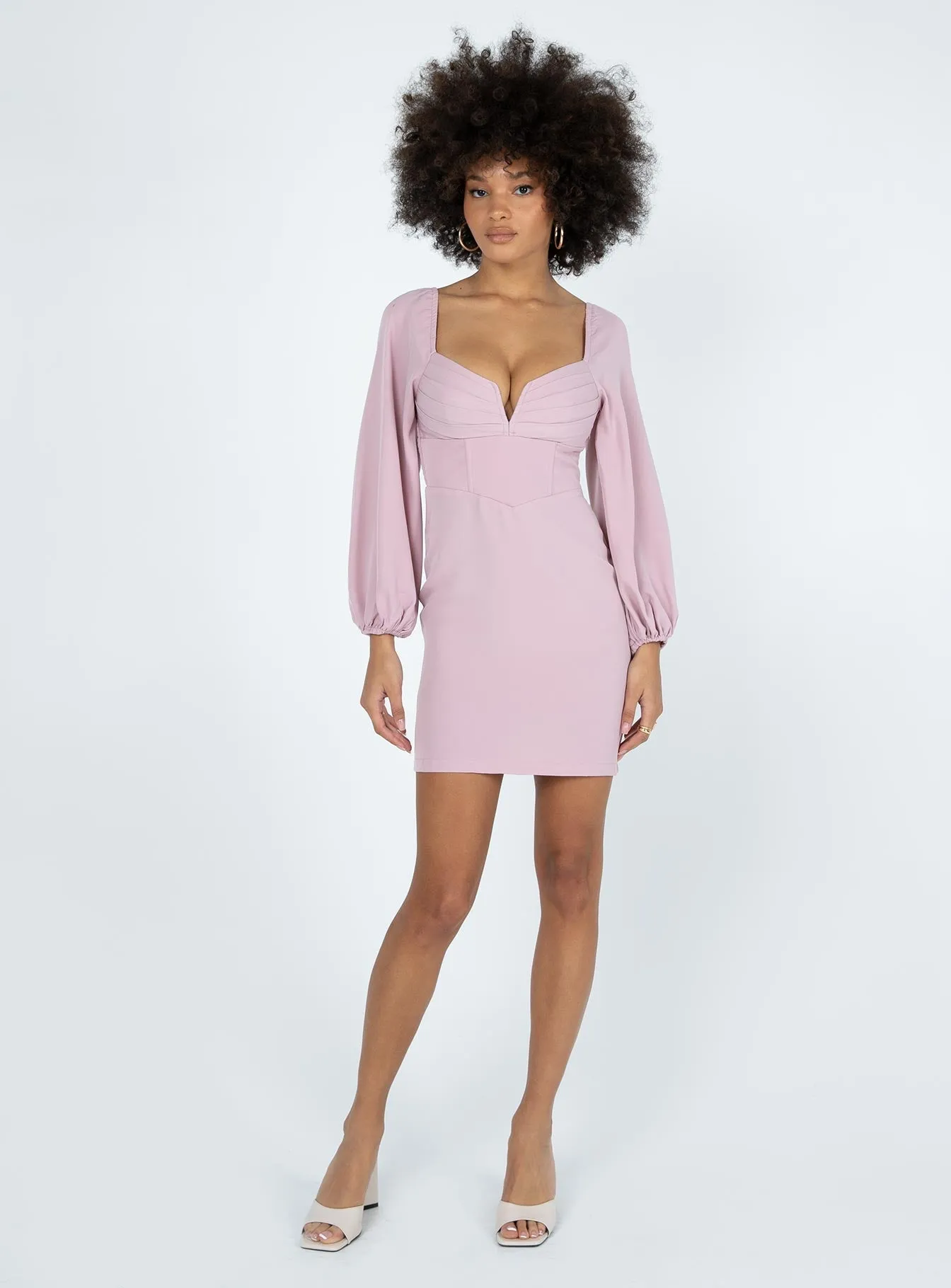 Zoella Long Sleeve Mini Dress Pink Minimal Seam