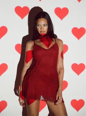 Model Off Confident Wear Meliodas Ruffle Mini Dress Red