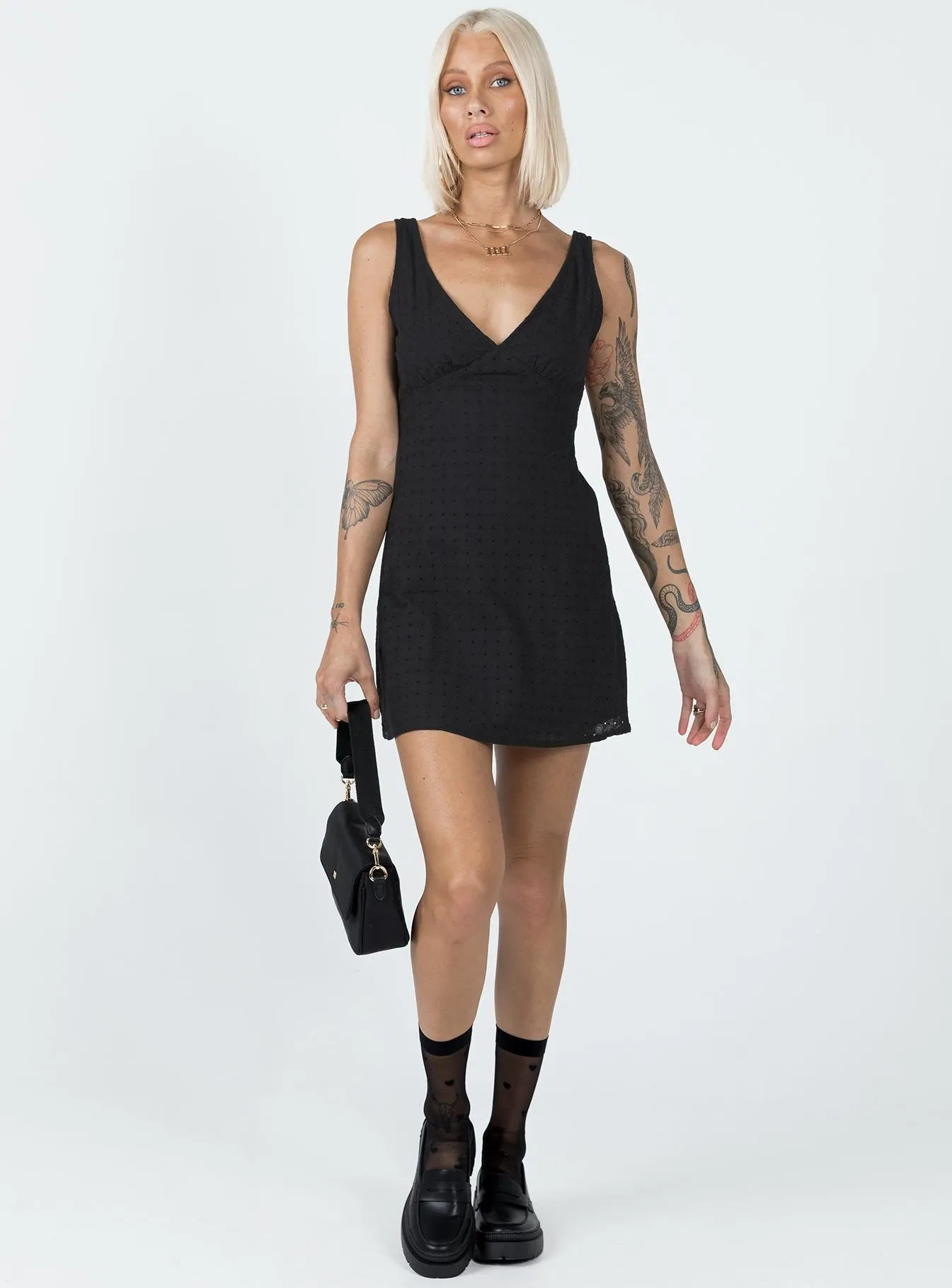 Classic cute short dress Nellie Mini Dress Black Anglaise