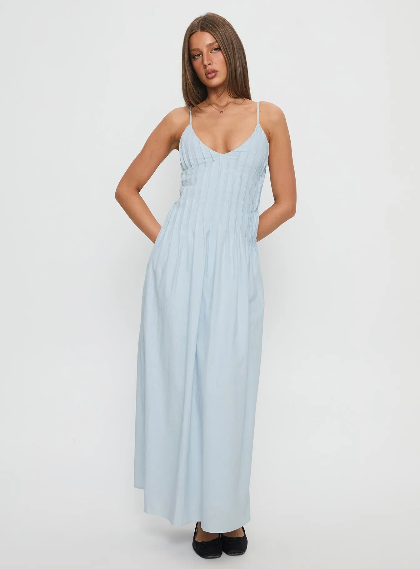 Adriela Pleat Maxi Dress Blue Global Soul