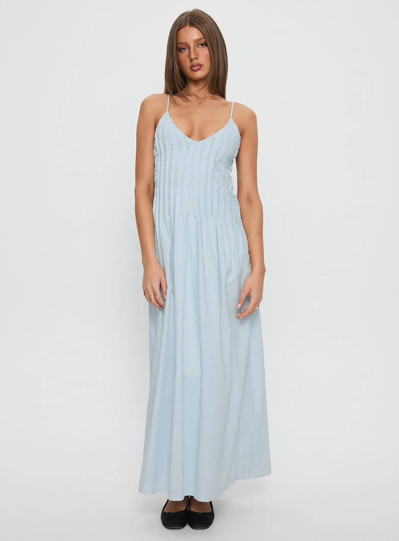 Adriela Pleat Maxi Dress Blue Seaside Path