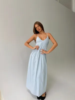 Adriela Pleat Maxi Dress Blue Paris Mood Chambray Light