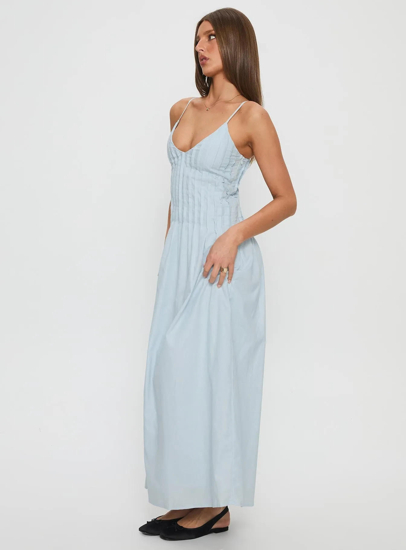 Adriela Pleat Maxi Dress Blue Earth Brown