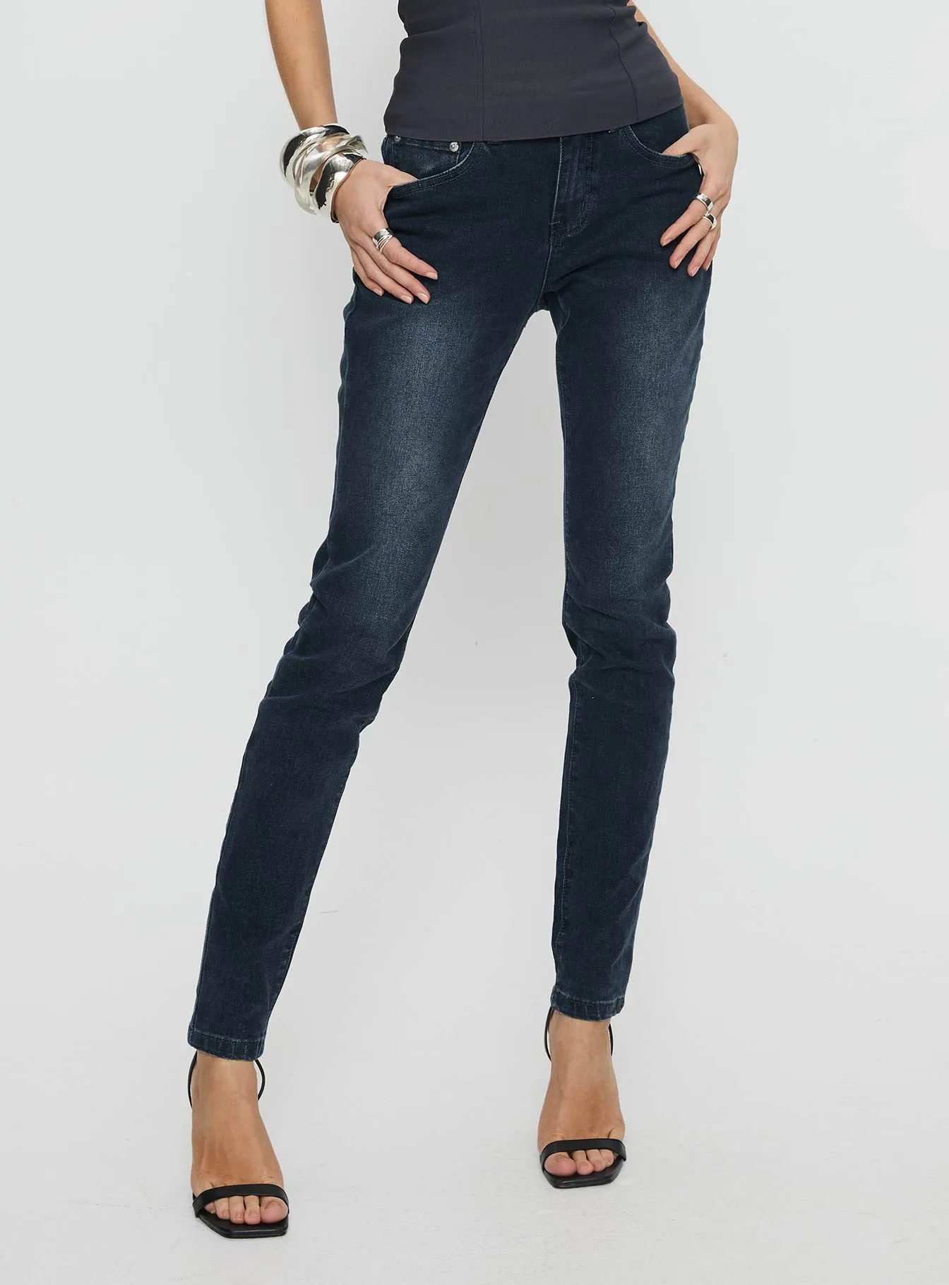 Style Simplicity Illyssa Mid Rise Skinny Jeans Washed Charcoal
