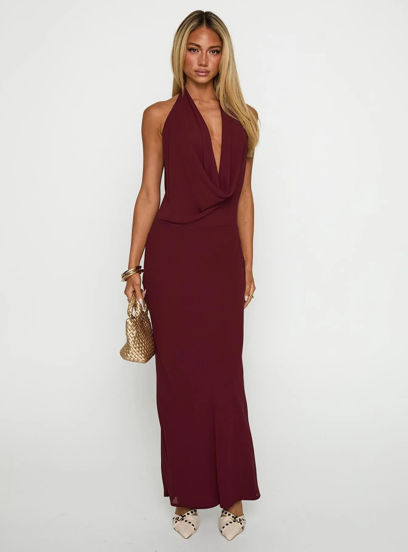 Vortexa Halter Maxi Dress Currant Whether dressing for work or a weekend gathering this dress is always an appropriate choice