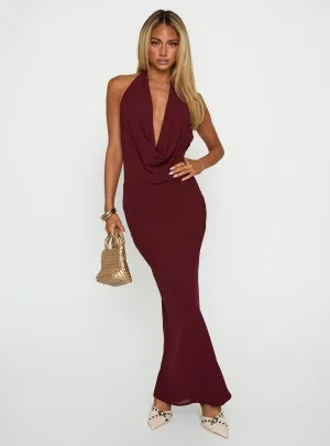 Vortexa Halter Maxi Dress Currant Rain Safe