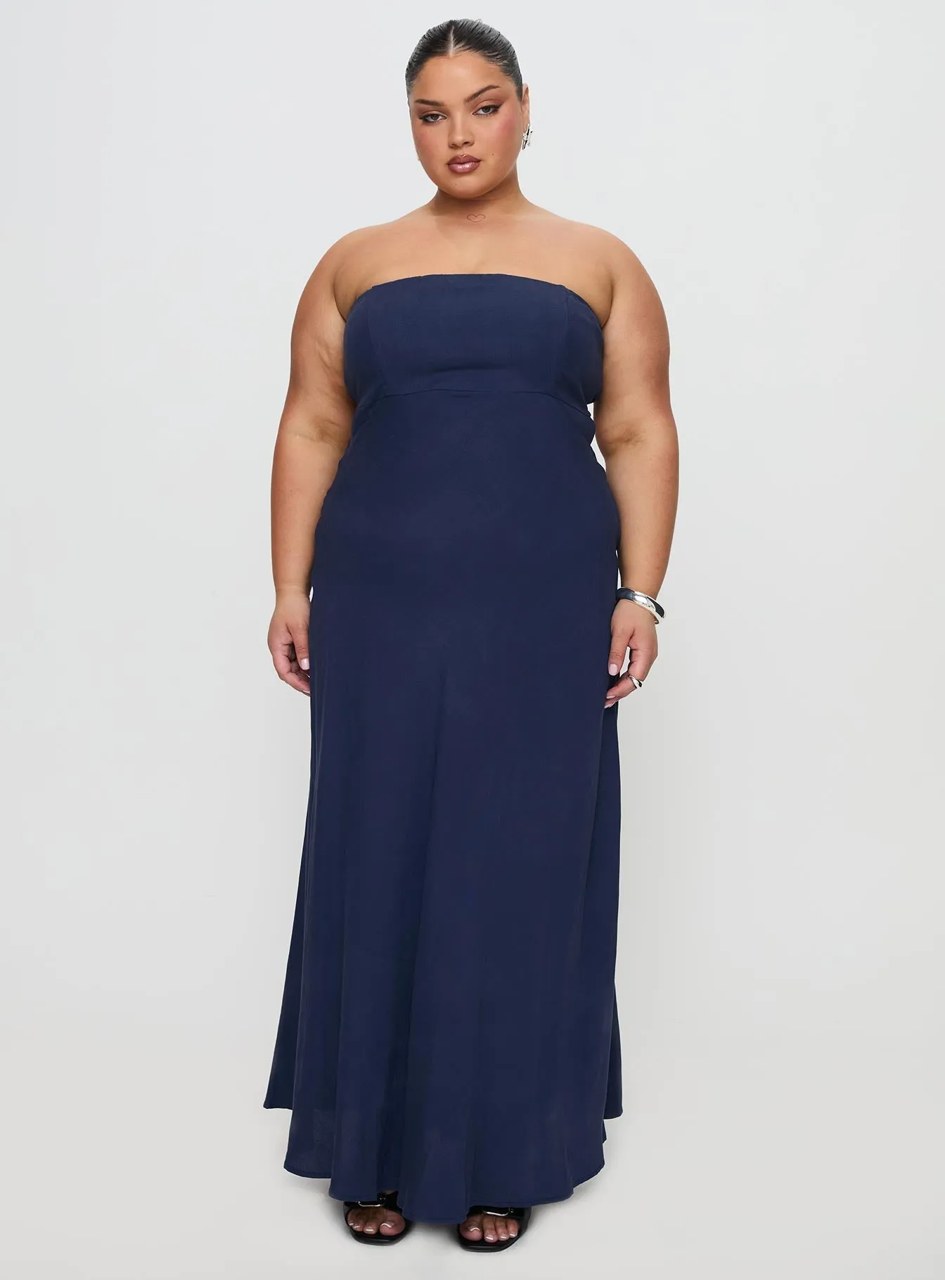 Yahir Strapless Maxi Dress Navy Curve Burgundy Deep