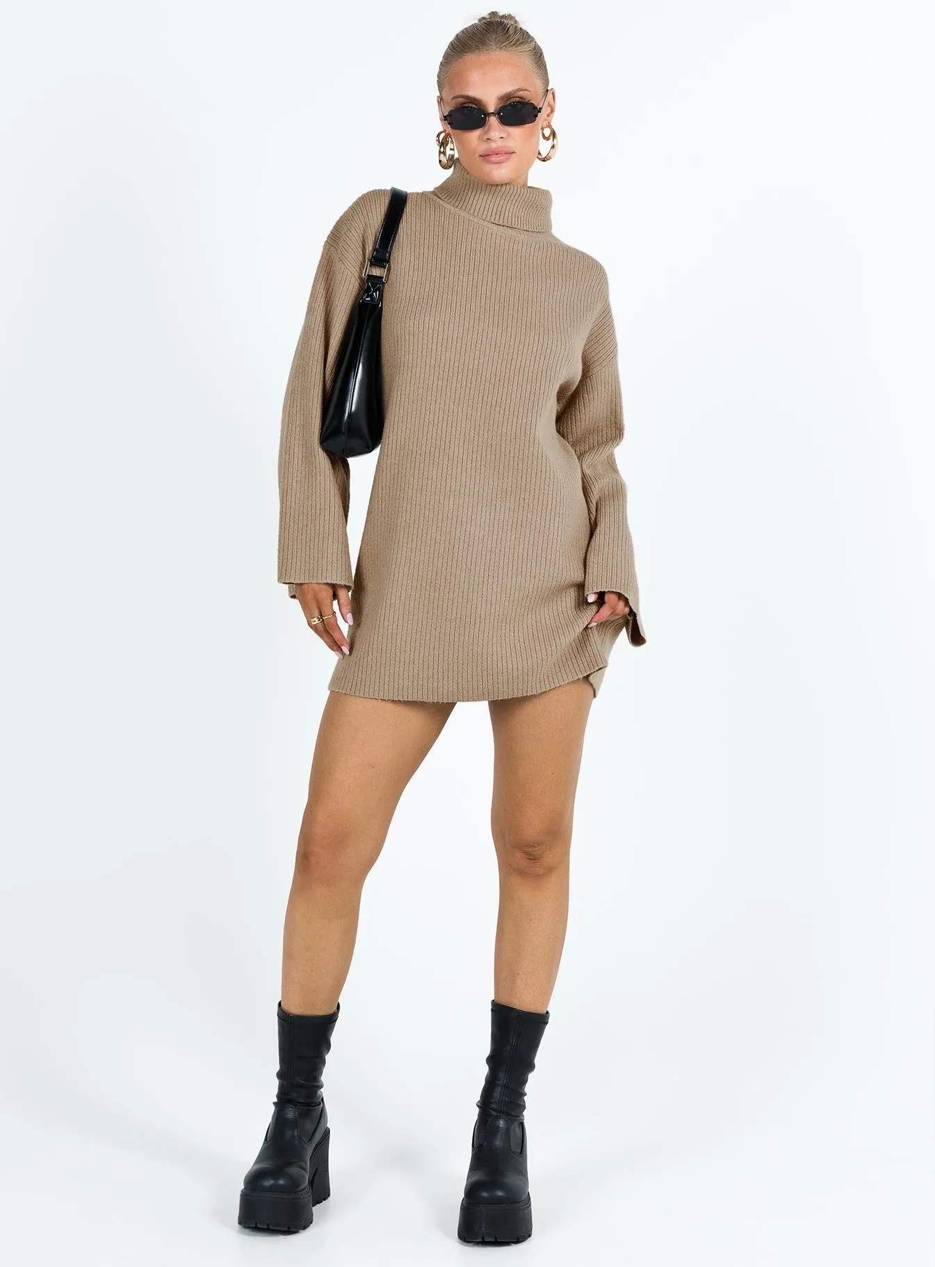 Sonelle Knit Mini Dress Beige Bar Hopping