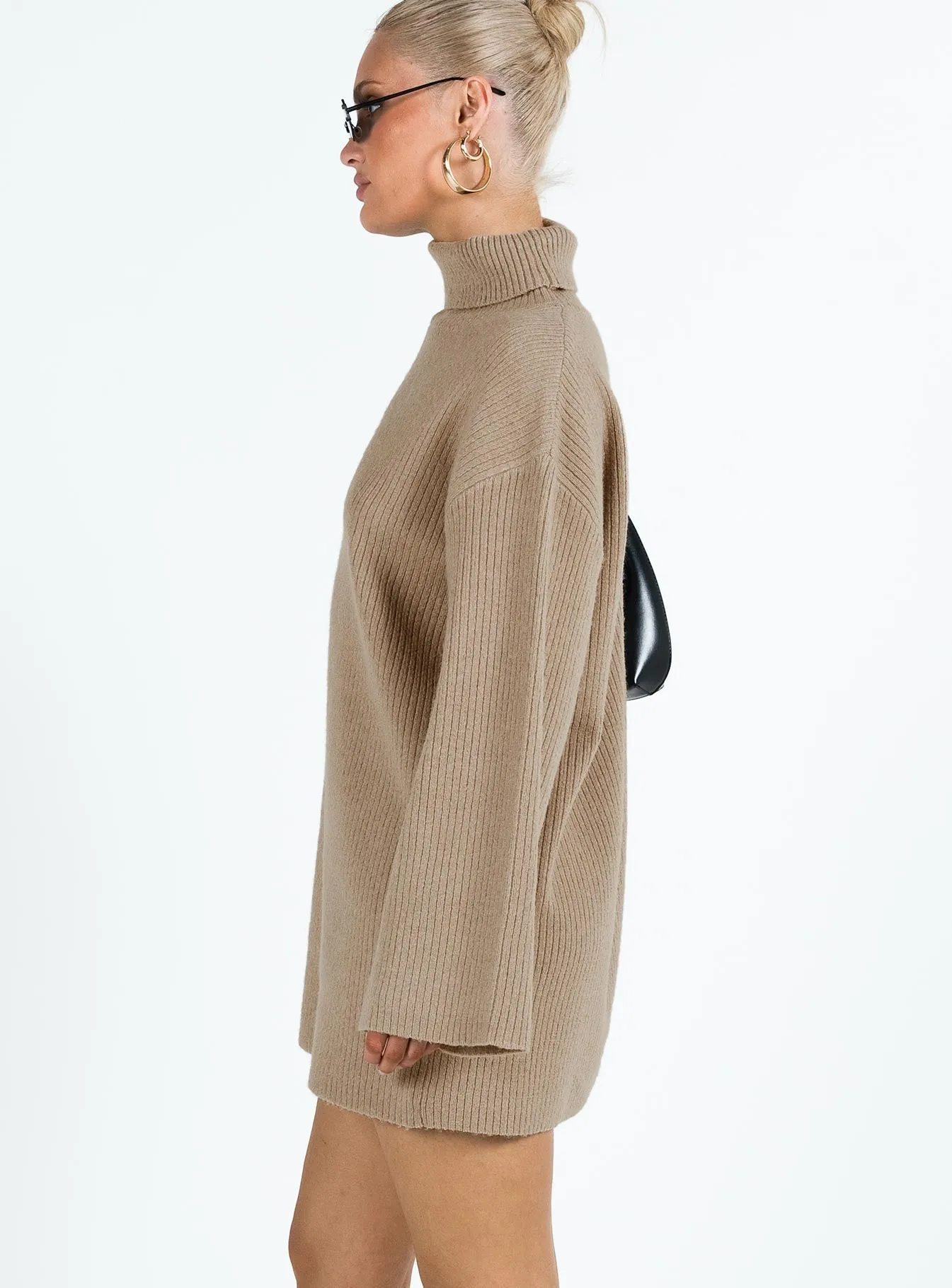Sonelle Knit Mini Dress Beige Minimalist Closure