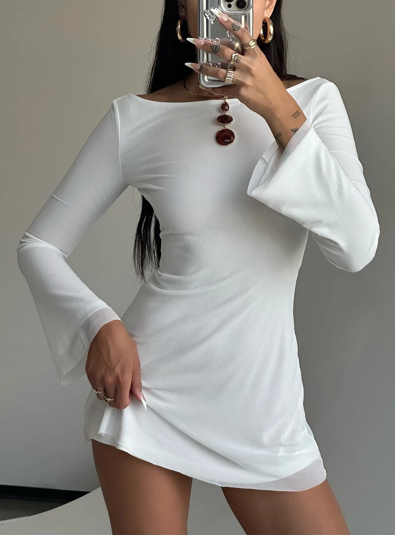 Lukea Long Sleeve Mini Dress White Versatile Wear