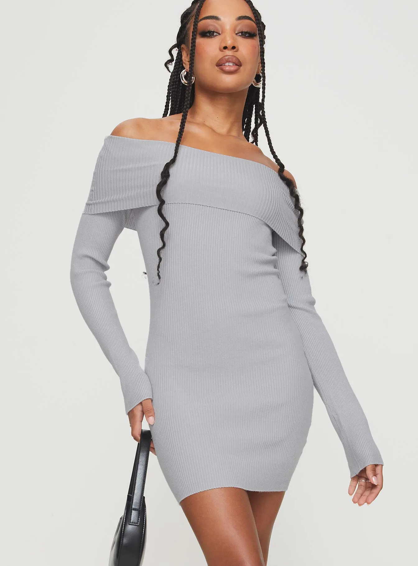 Double Layered Collar Relaxed Vibe Phylis Off The Shoulder Mini Dress Light Grey