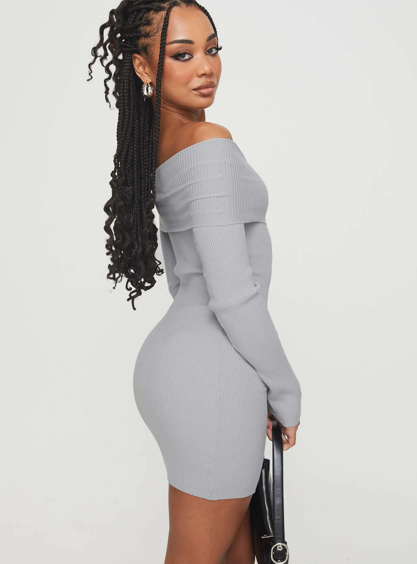 Phylis Off The Shoulder Mini Dress Light Grey Vibrant Design Bold Look