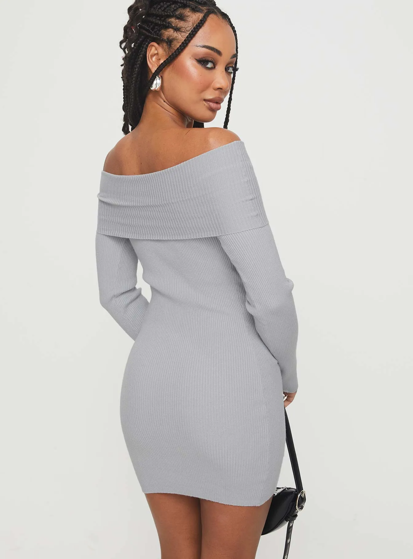 Convertible Neckline Playful Style Phylis Off The Shoulder Mini Dress Light Grey
