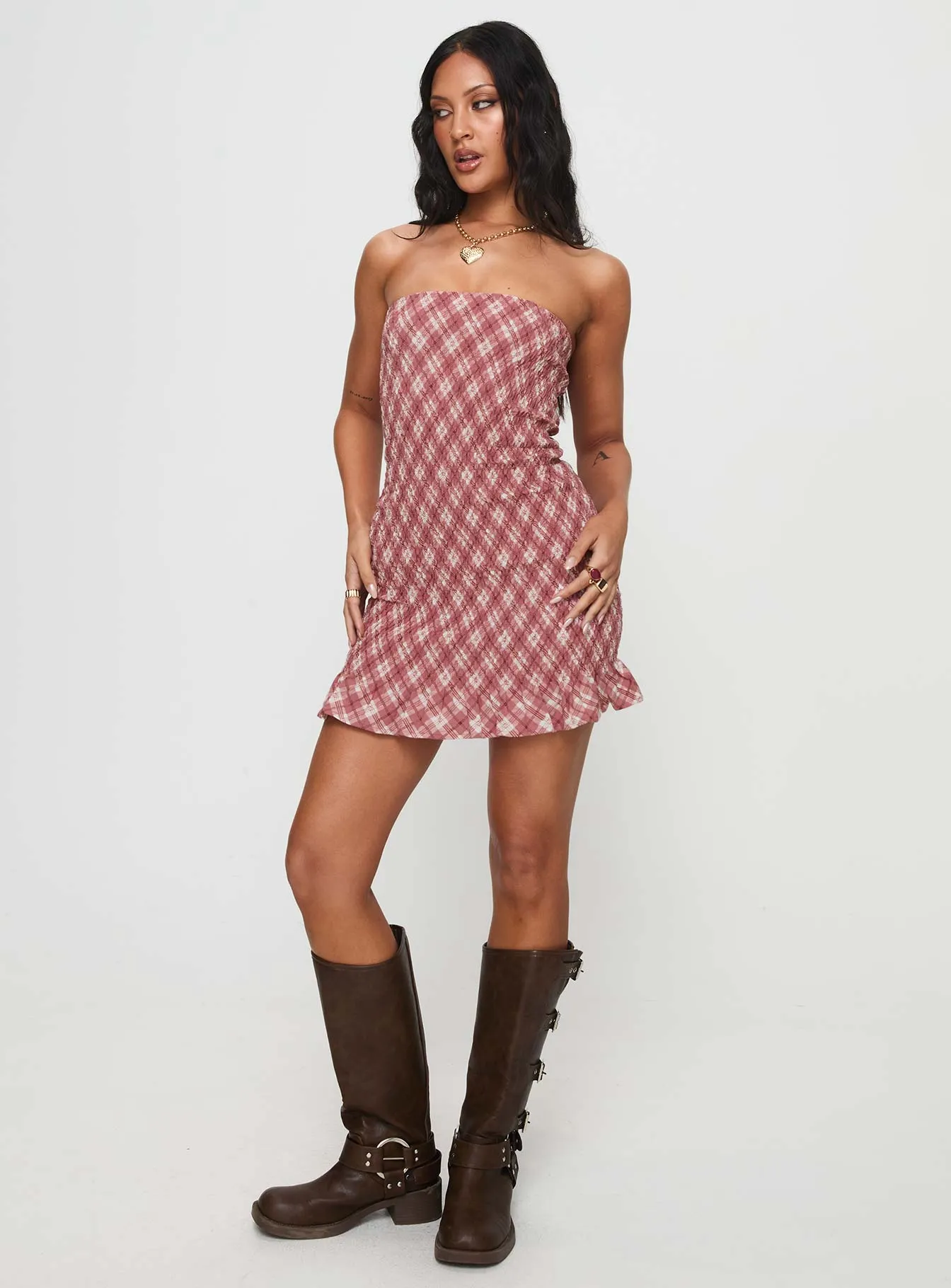 Tear Resistant Weave Layered Ruffle Accent Takiyo Mini Dress Pink