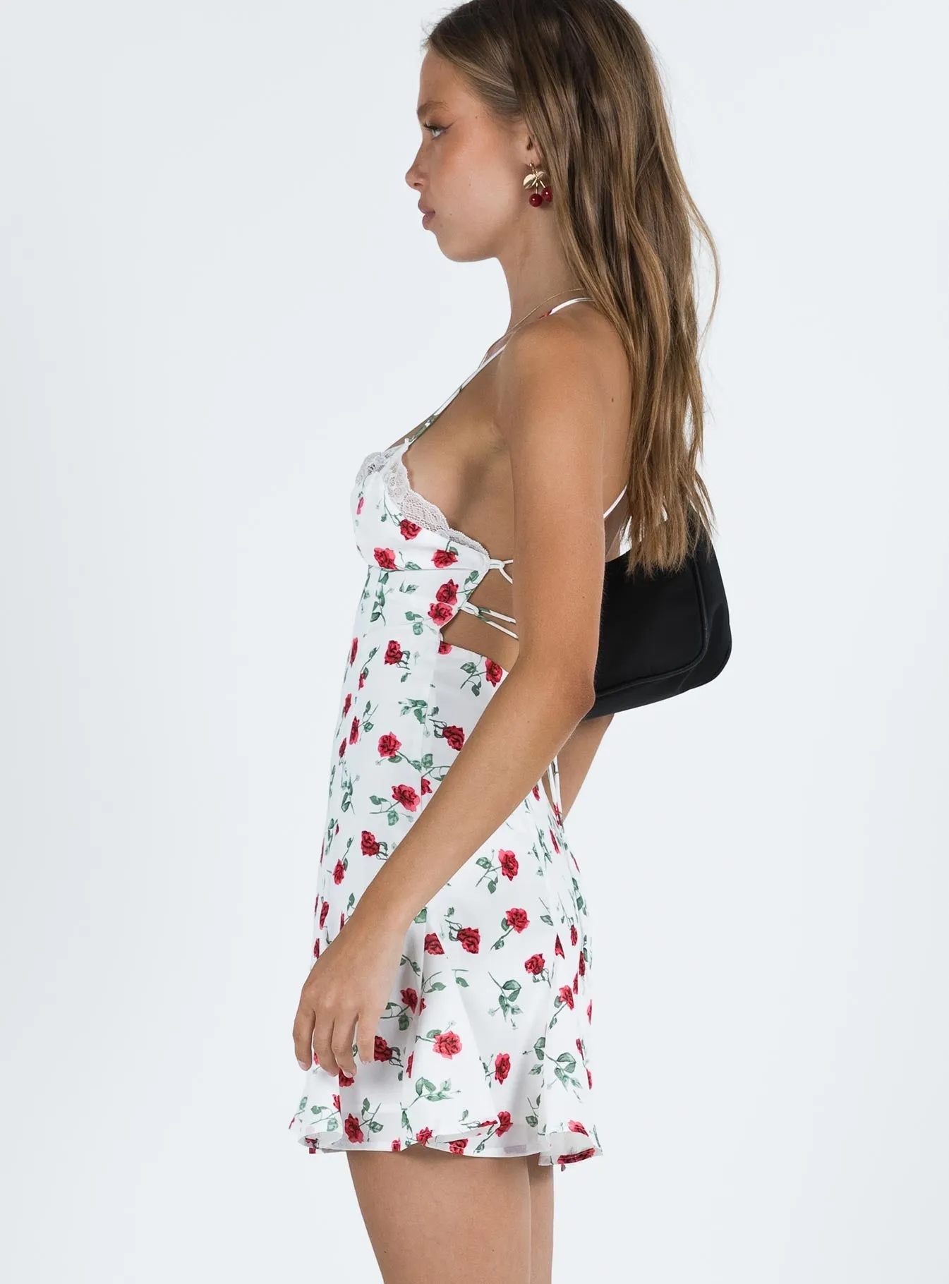 Baddie Vibe Shine Warm Boylan Mini Dress White / Red Floral