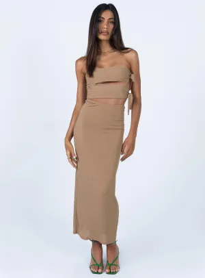 Catherine Maxi Dress Brown Designed for versatility this maxi dress works for both formal and casual settings