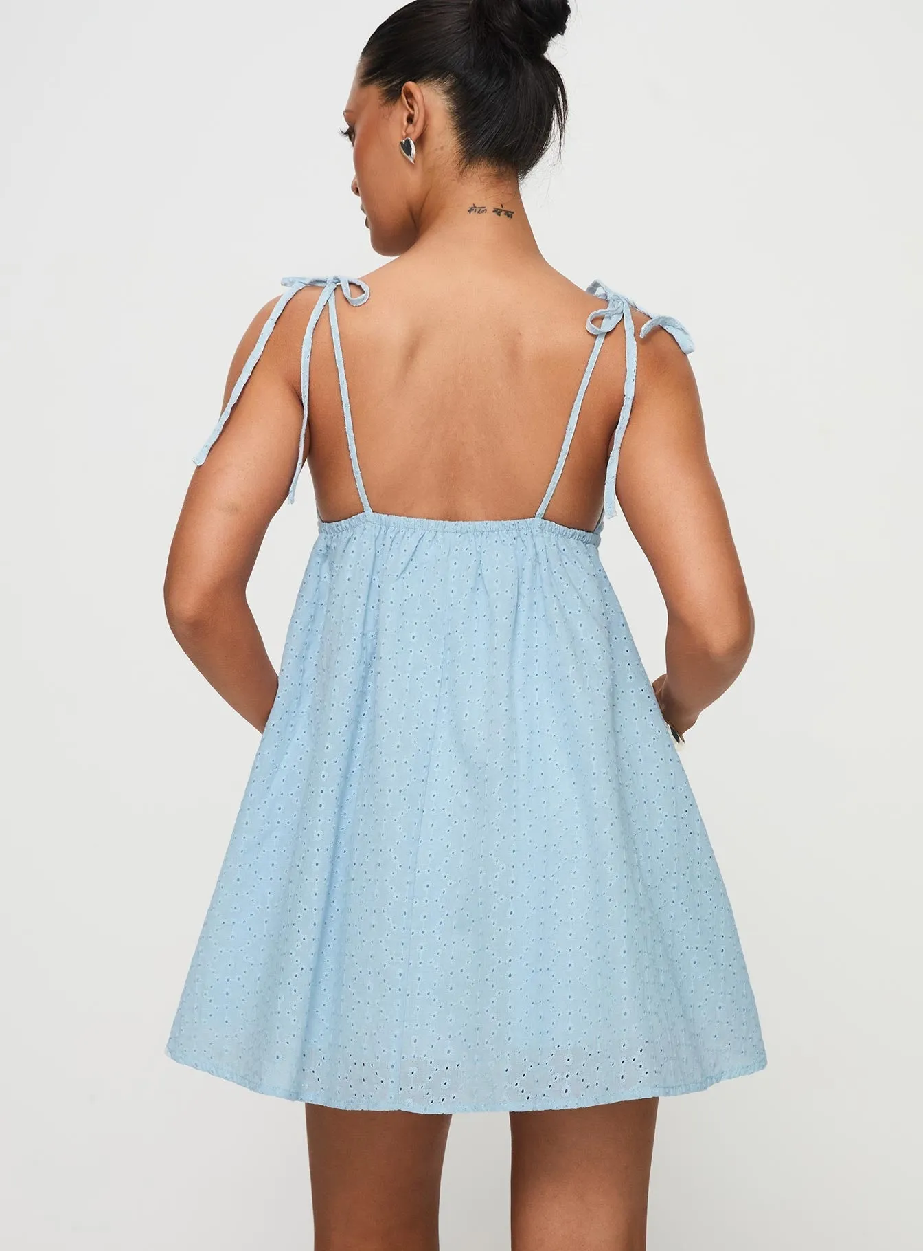 Pavlos Mini Dress Light Blue Tie Back Closure System