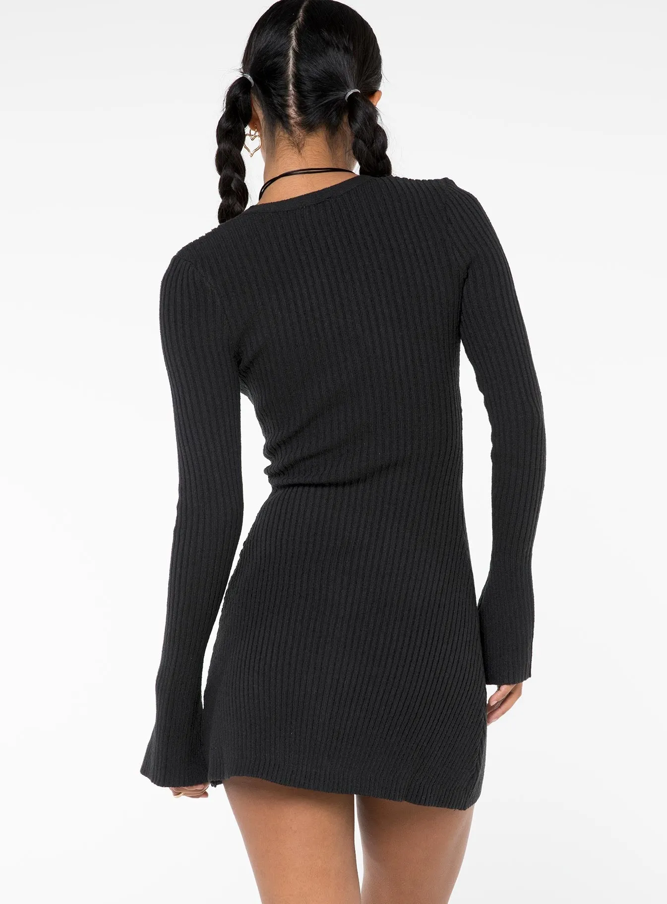 Waldin Long Sleeve Mini Dress Black Comfy Fashion Energy Wear