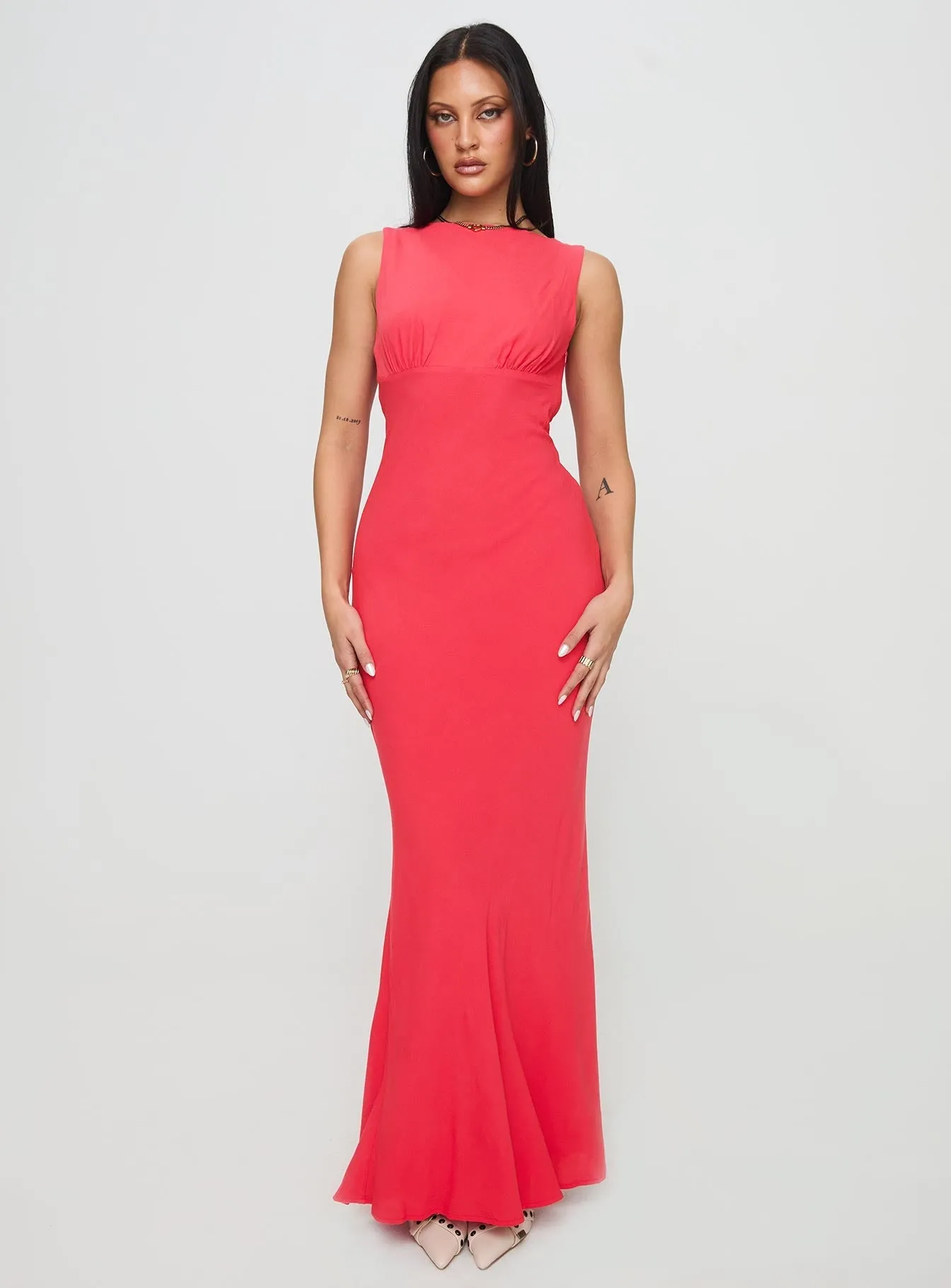 Bourne Maxi Dress Red Muslin Soft Timeless and classic maxi