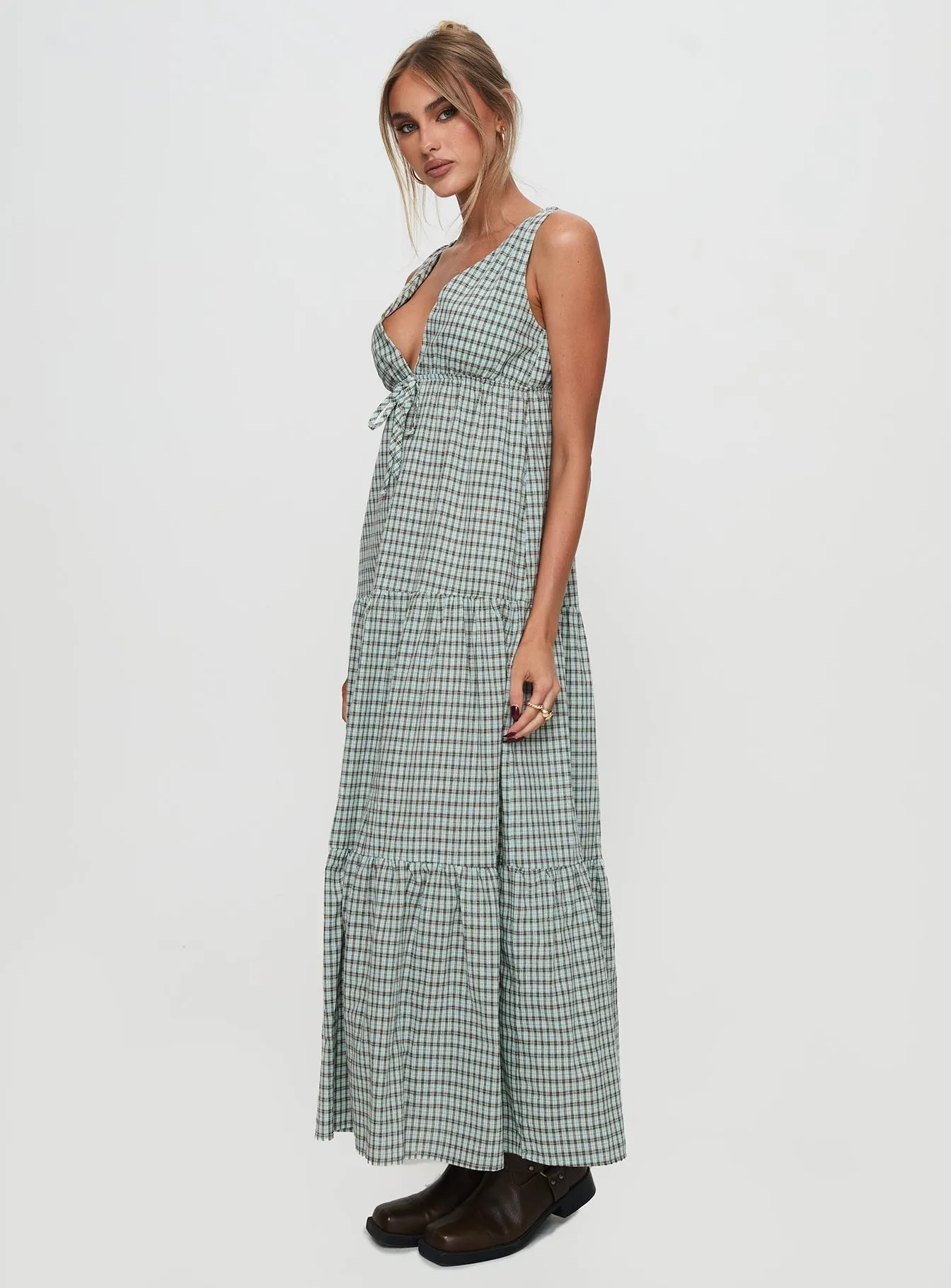 Mesh Glow Dipsie Maxi Dress Blue / Brown Check