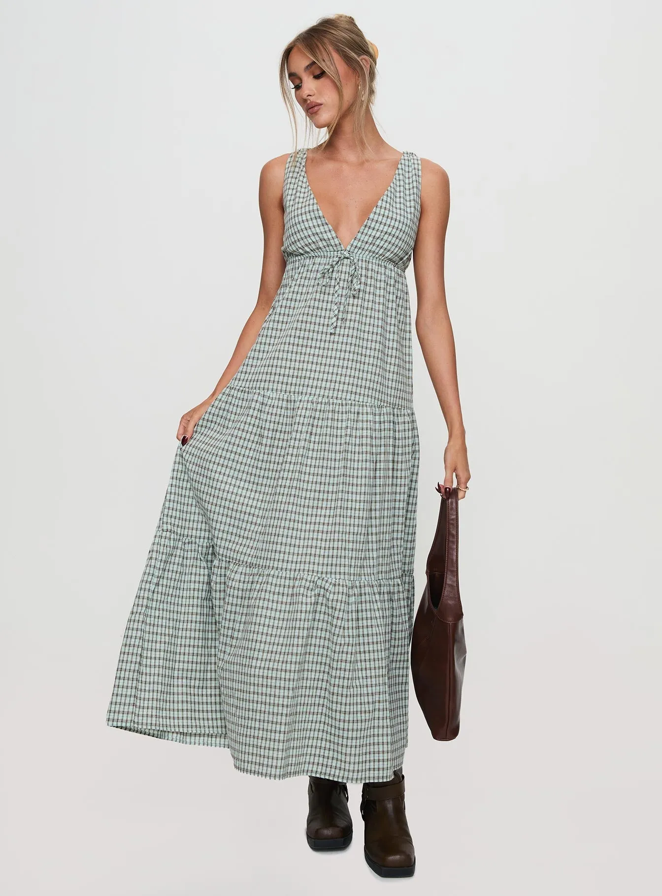 Layer Art Clay Glow Dipsie Maxi Dress Blue / Brown Check