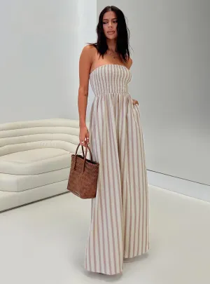 forest calm Kohana Strapless Maxi Dress Beige Stripe