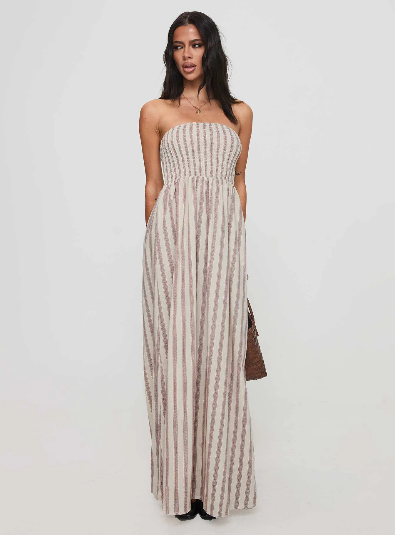 Nordic Fresh Kohana Strapless Maxi Dress Beige Stripe