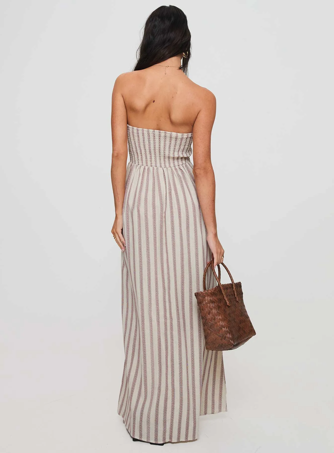 Garnet Glow Kohana Strapless Maxi Dress Beige Stripe
