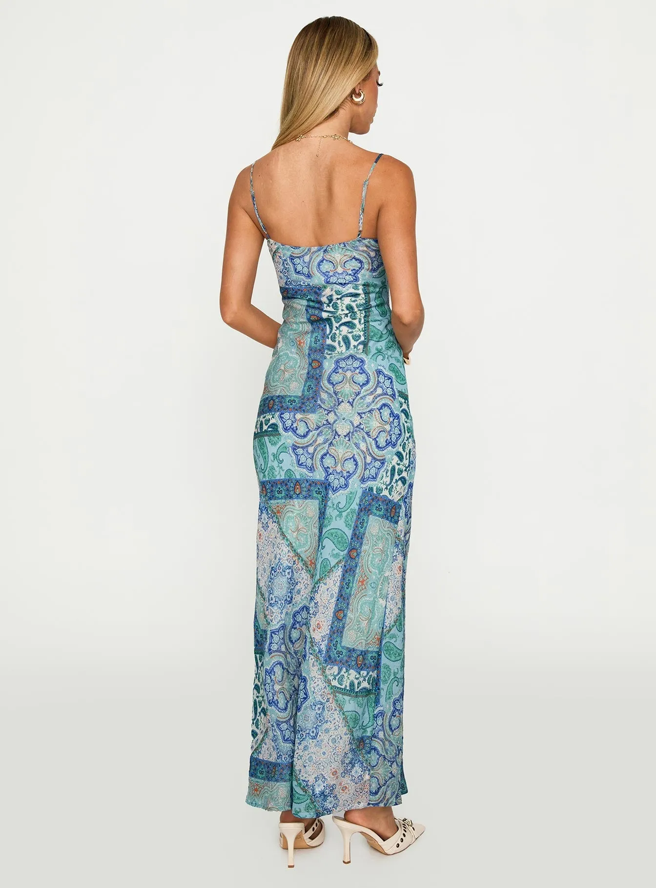 Classic Grace Turquoise Shine Sugar Plum Maxi Dress Blue Paisley