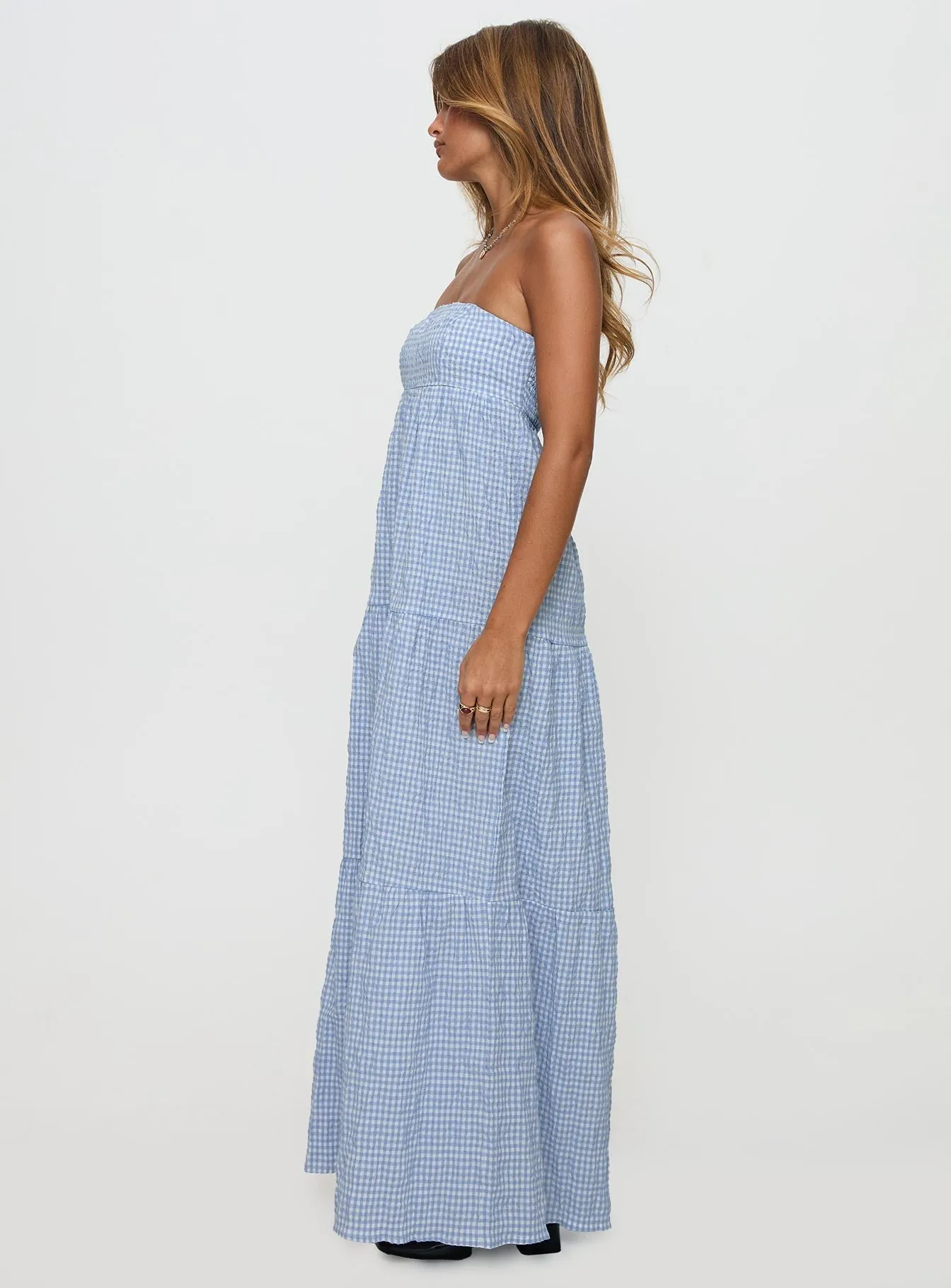 Wynnie Strapless Maxi Dress Blue Check Fire Glow Square View