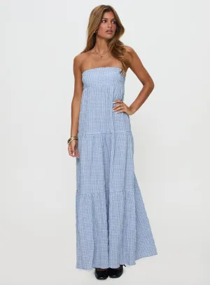 Wynnie Strapless Maxi Dress Blue Check Cotton Shade