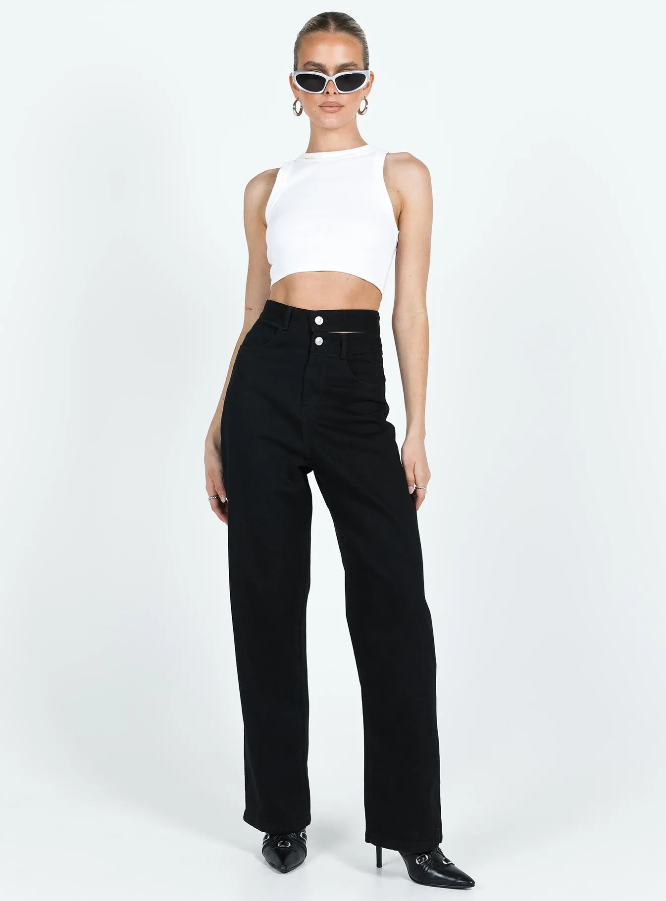 Lightweight Feel Bansley Double Waistband Jeans Black Denim