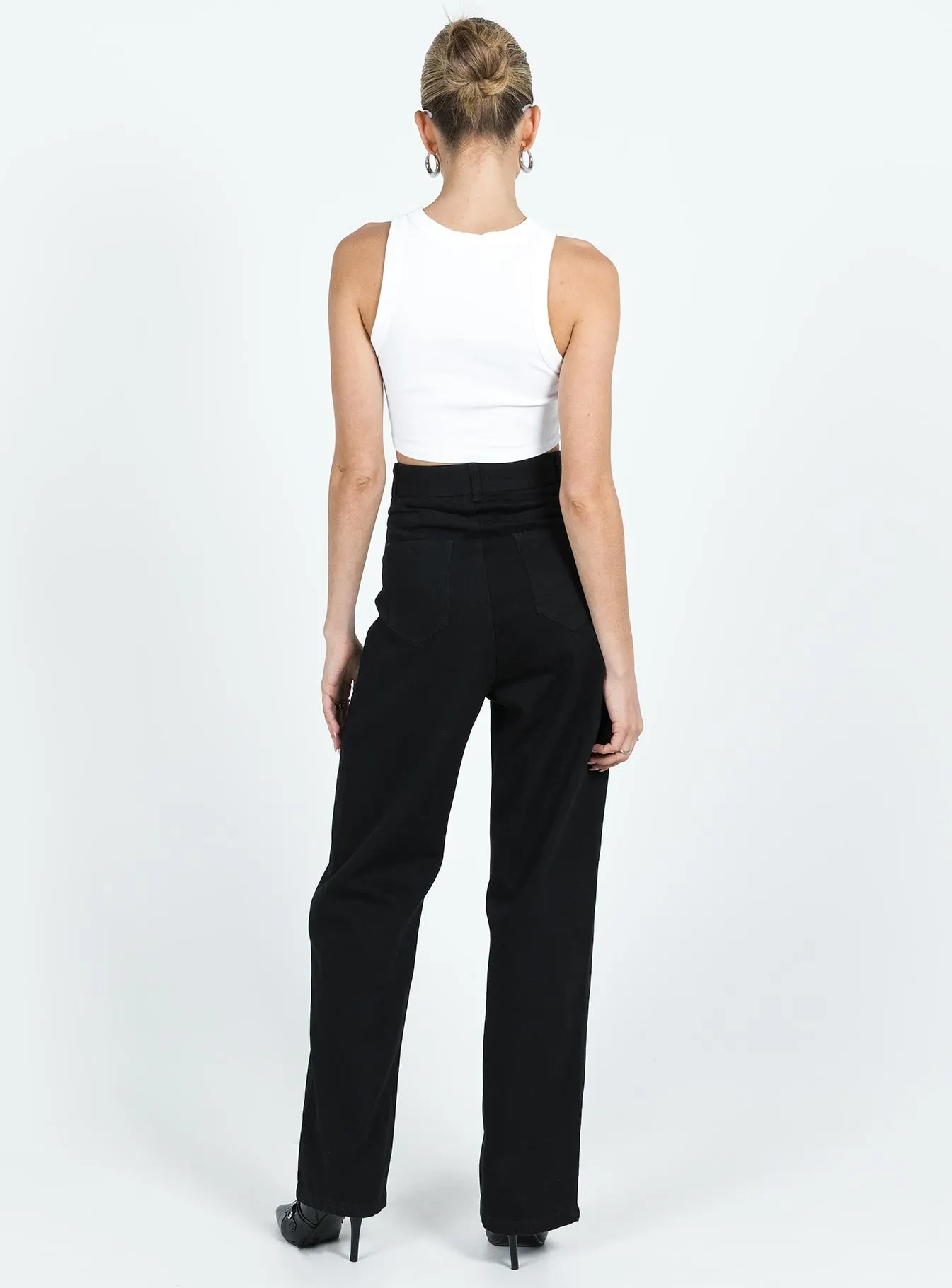 Bansley Double Waistband Jeans Black Denim Street Fashion Parent Style