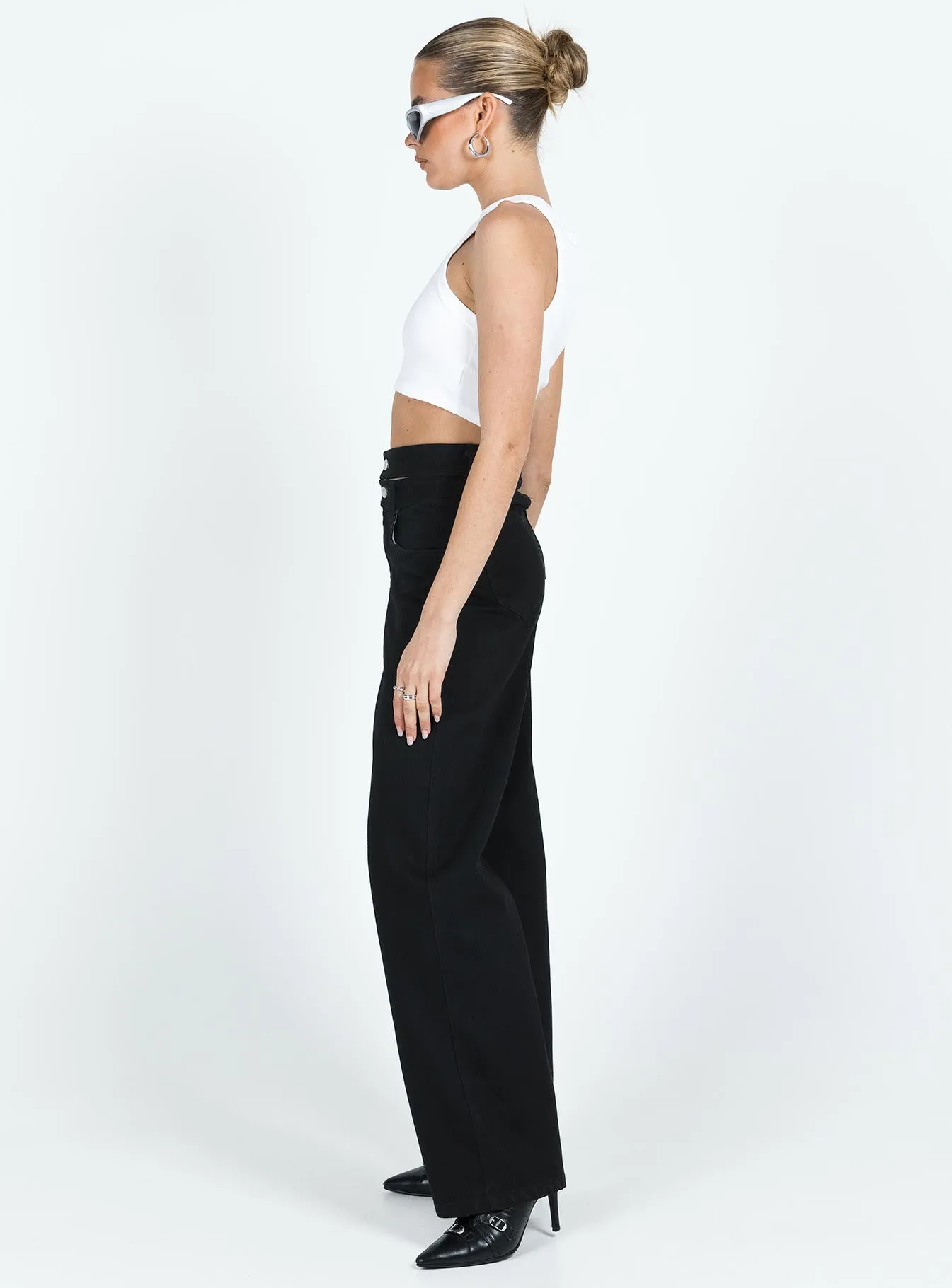 Bansley Double Waistband Jeans Black Denim Wardrobe Choice