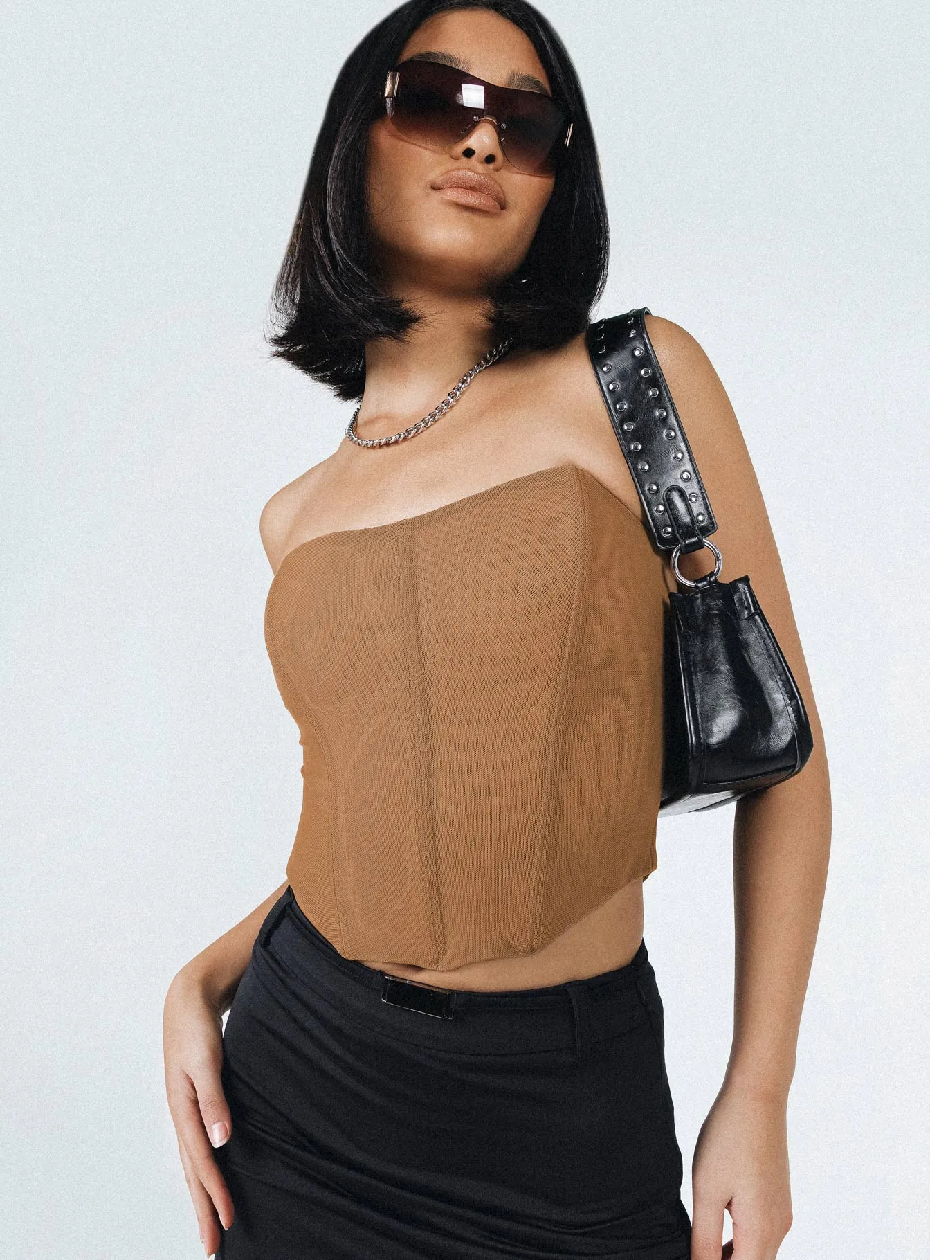 Textured Weave Pattern NonFadeFinish Azriel Strapless Bustier Beige