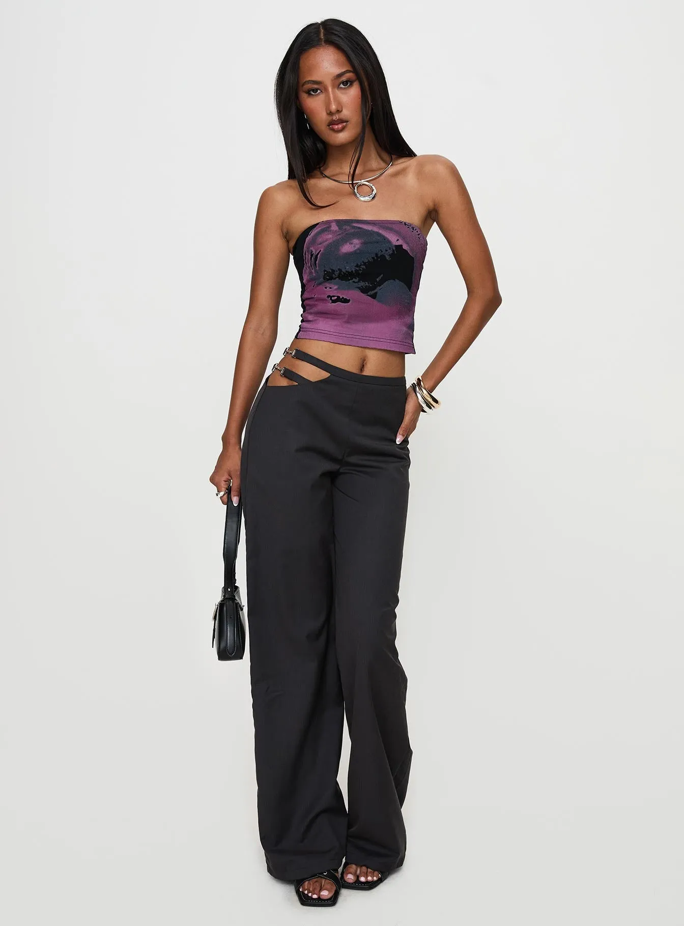 RibbedNeckline Cherry Lips Tube Top Multi