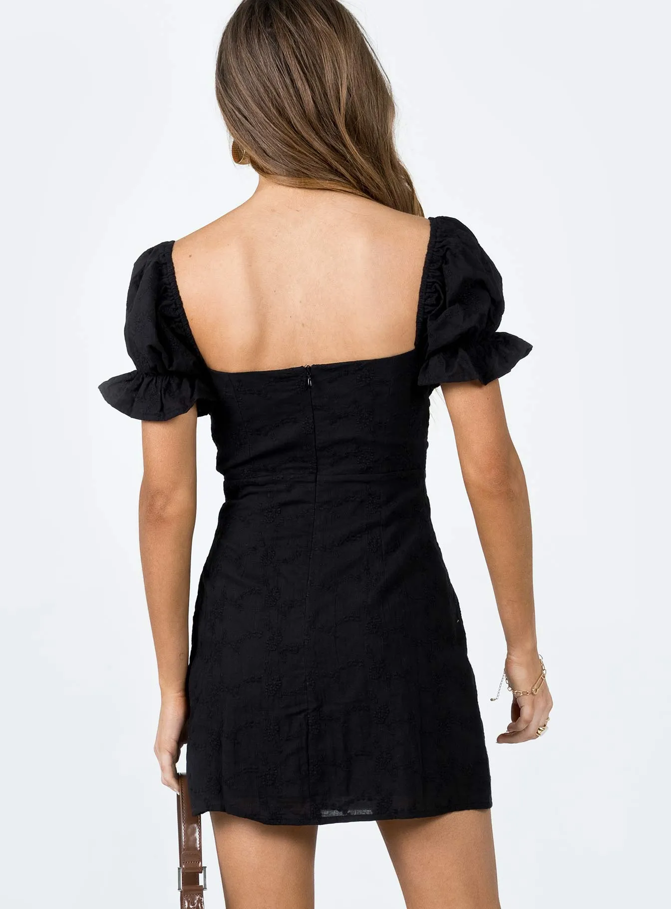 Quick Glam White Rose Mini Dress Black