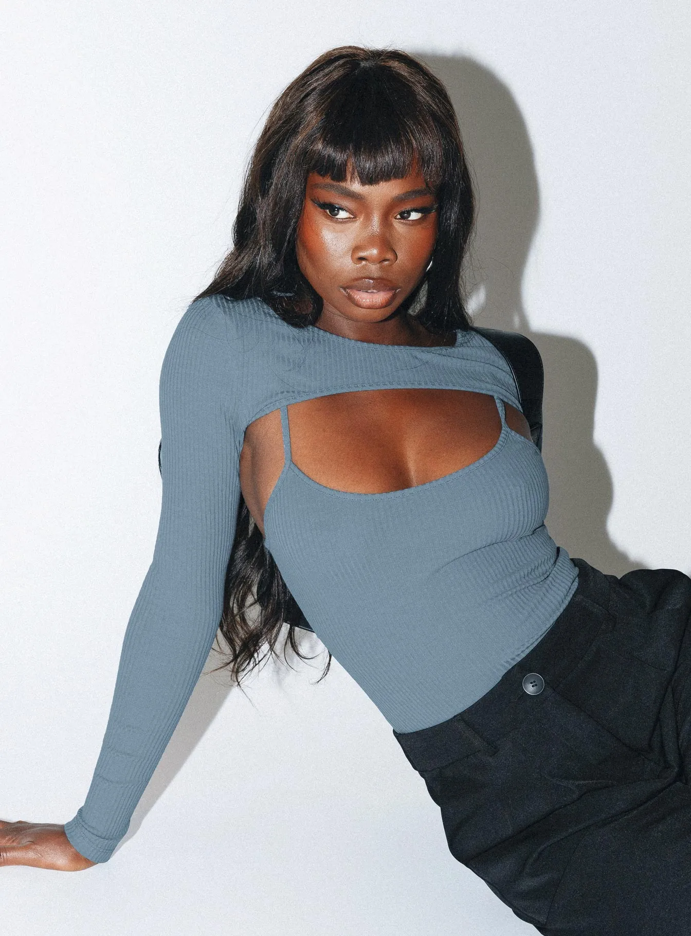 Charming Basic Stylish Vivid Calla Long Sleeve Bodysuit Steel