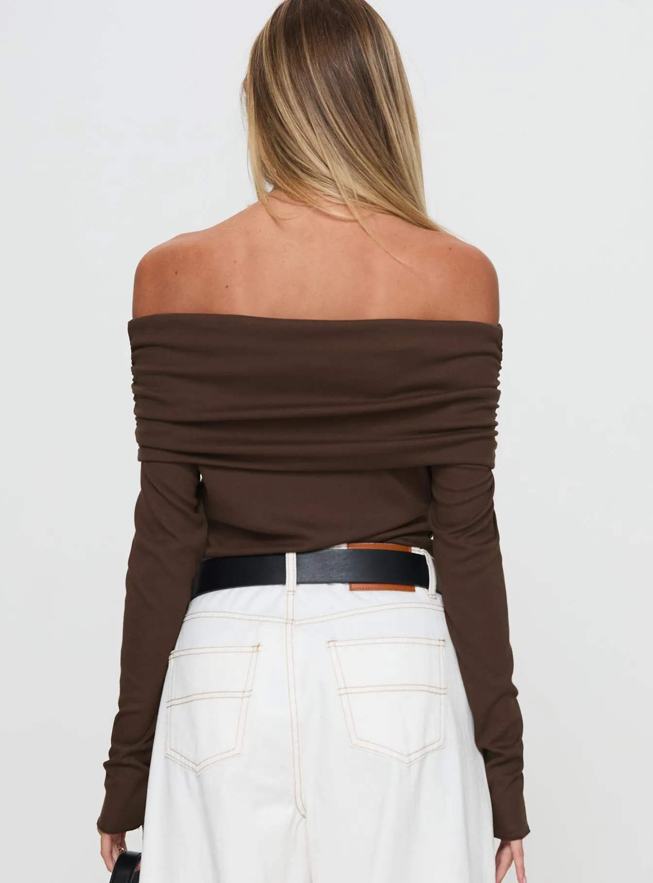 Classic Work Spoilt Off The Shoulder Bodysuit Brown
