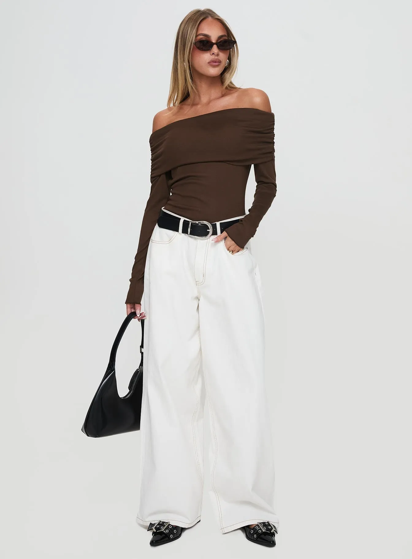 Spoilt Off The Shoulder Bodysuit Brown Sporty Home Party Stylish