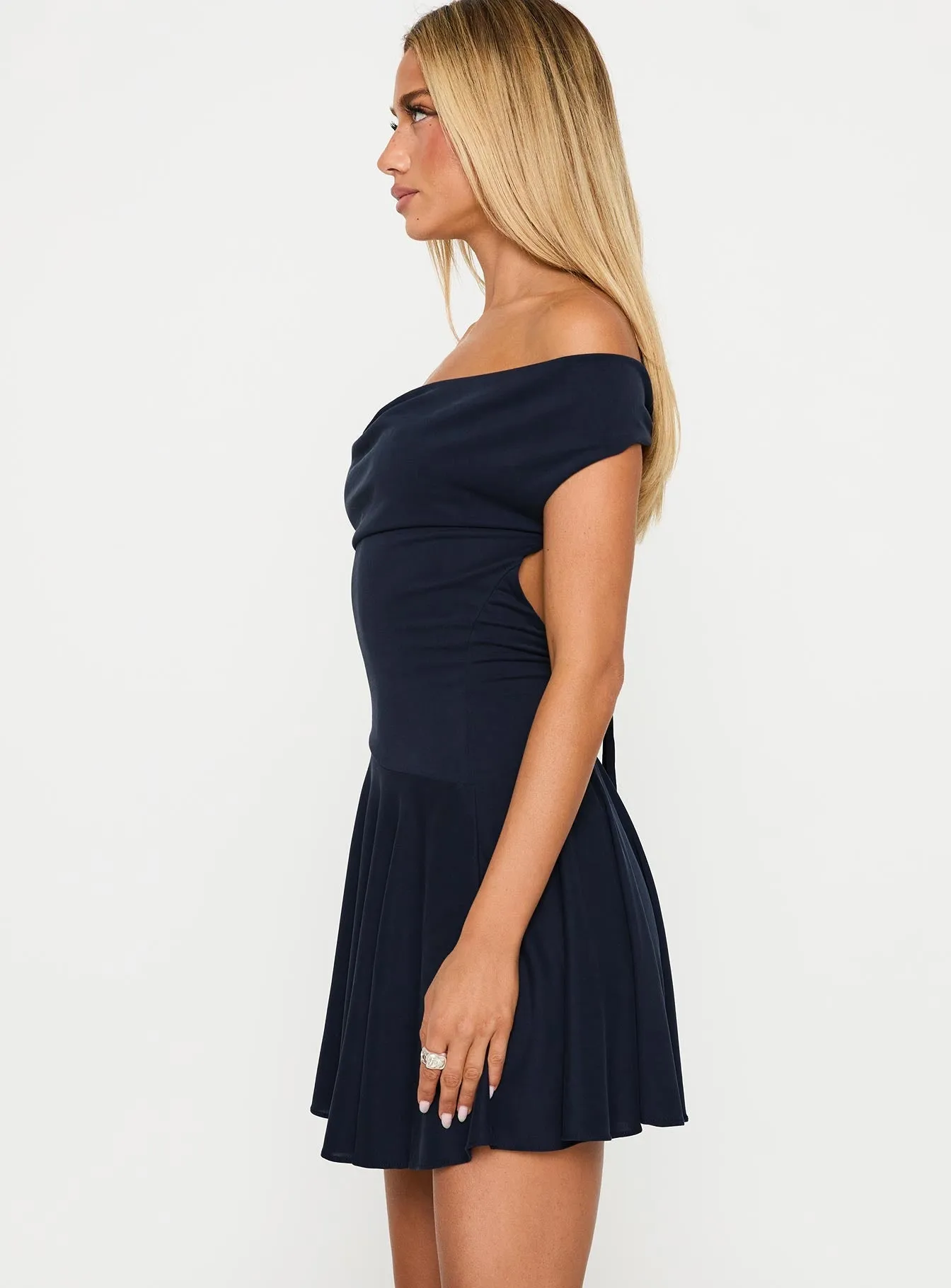Body Heat Cowl Mini Dress Navy Light Beat Youth Flair
