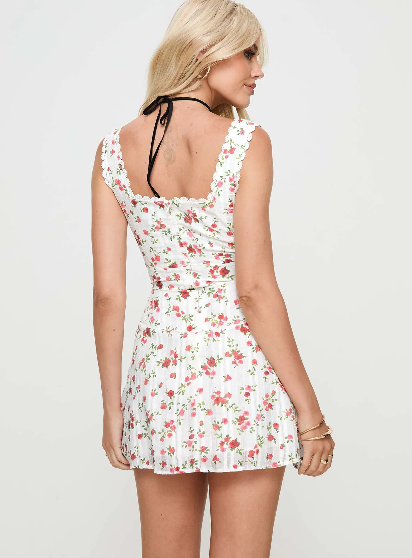 Stretch Fit Design skin friendly Dasha Mini Dress White Floral